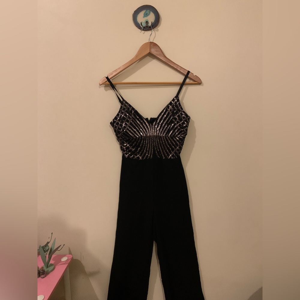 Wide leg romper black with sequins